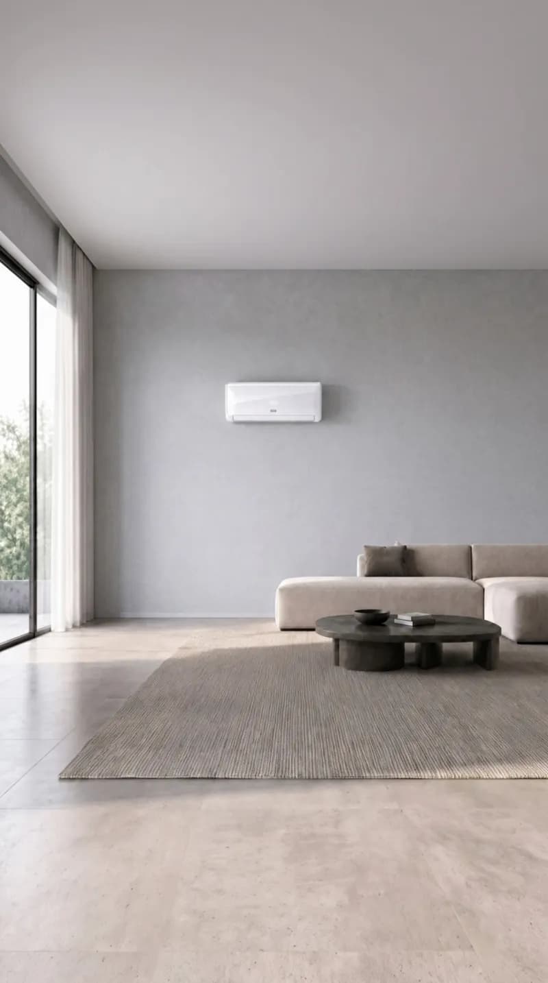 Argo airco aan de muur van een rustige, lichte woonkamer